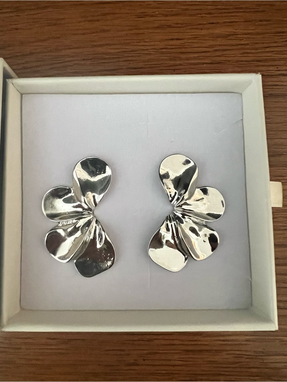 Peppermayo Silver Sculpted Floral Drop Earrings